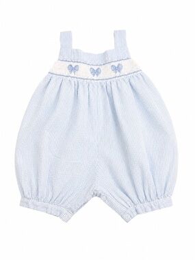 Vintage Petit Ami Blue  Bows Smocked Bubble Romper for Kids